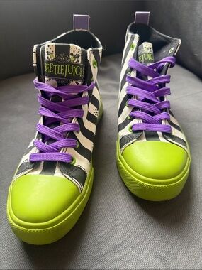 Women's Beetlejuice Stripe High-Top Sneakers in Green & Purple